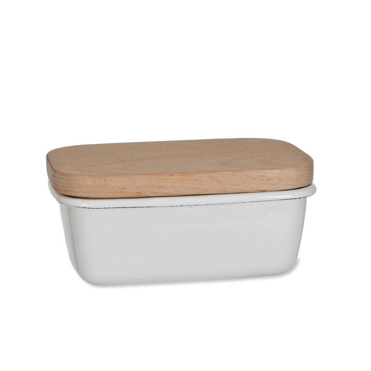 Garden Trading Enamel Butter Dish Wooden Lid White