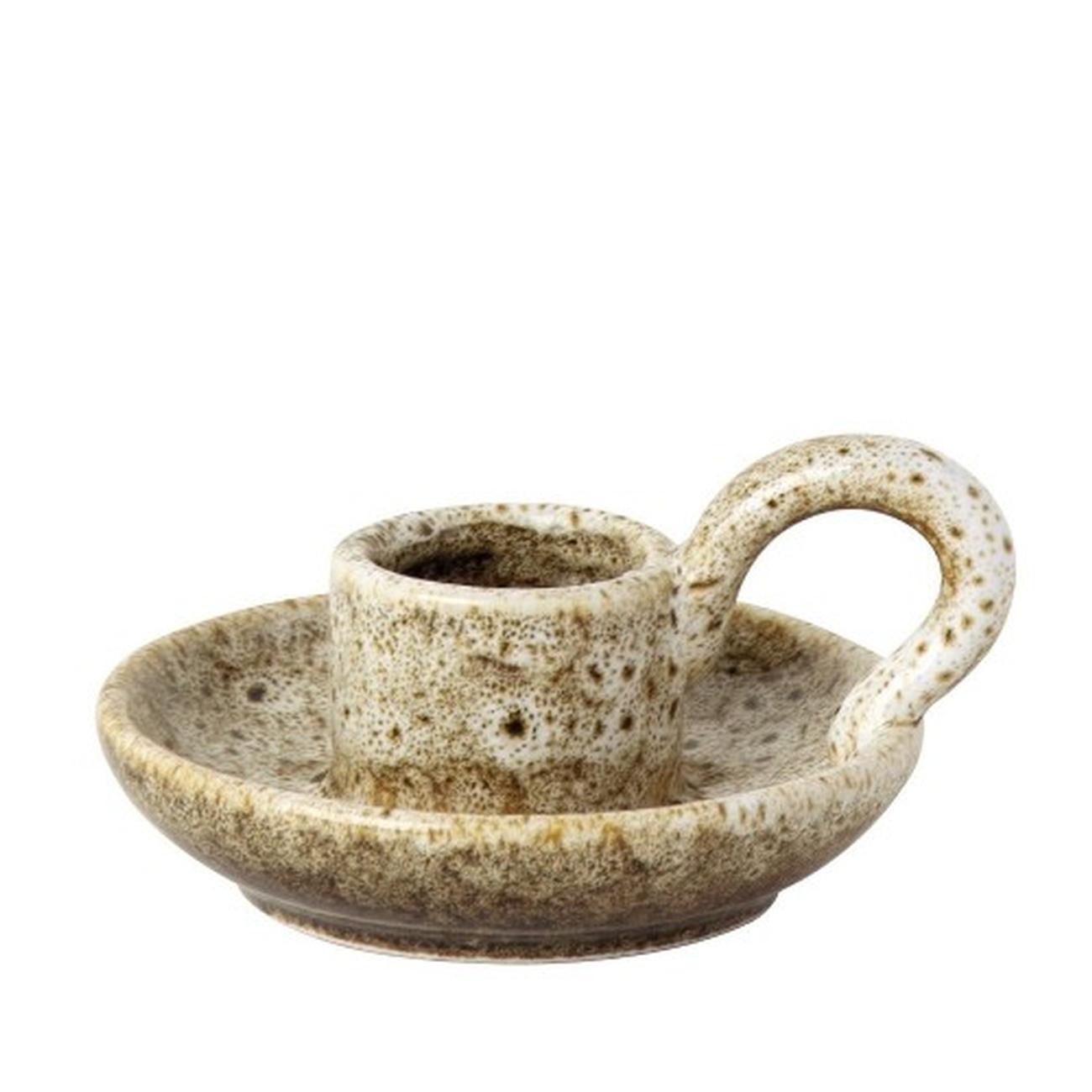 Ceramic Candle Holder with Handle Speckled Brown