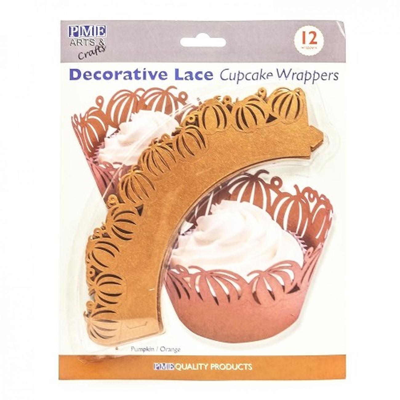 PME 12 Decorative Lace Cupcake Wrappers Orange Pumpkins