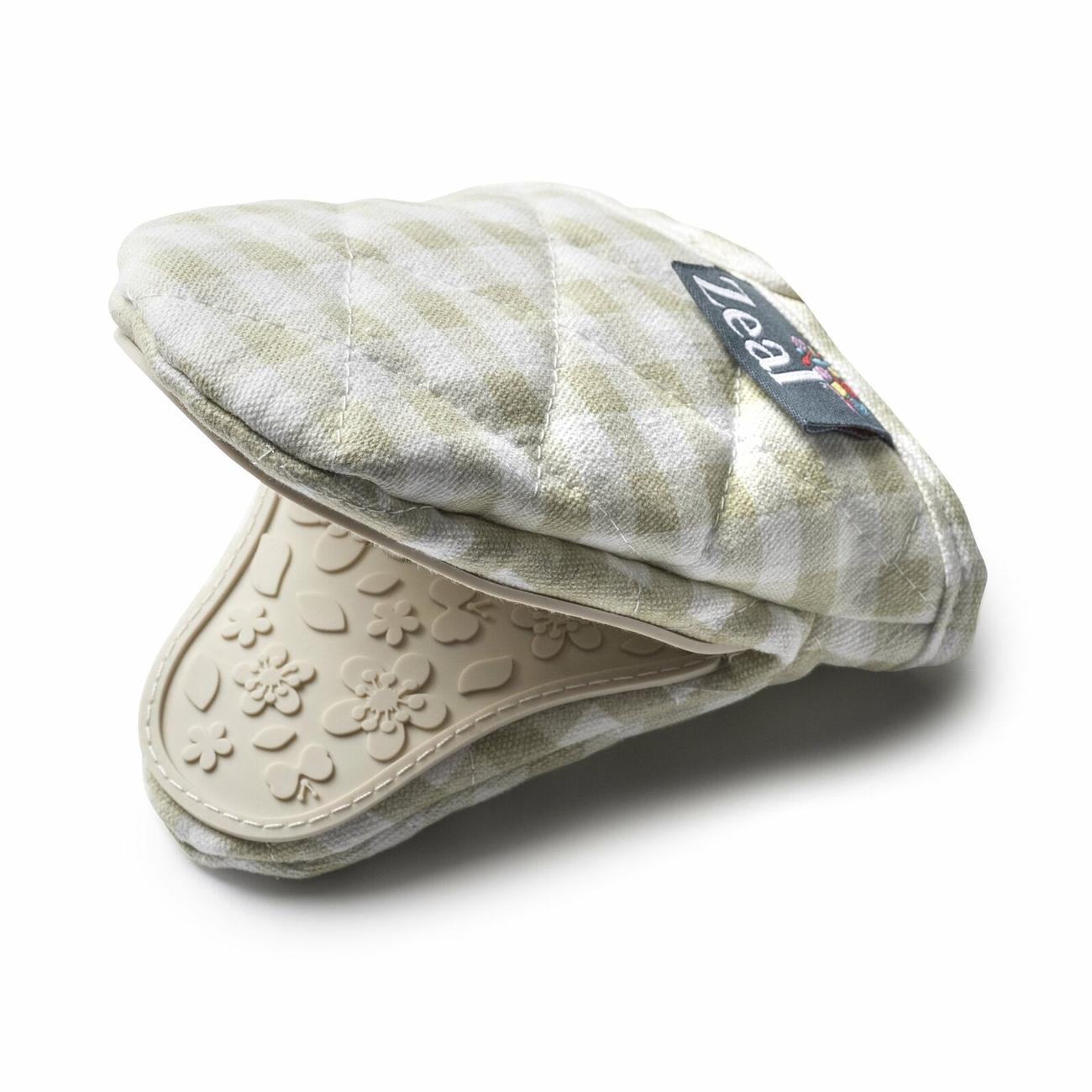 Zeal Hot Grab Fabric Silicone Mini Pot Mitt, Neutral Gingham