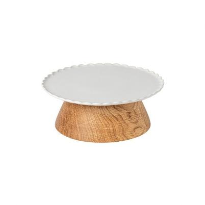 Casafina Forma Footed Cake Plate White Wooden Stand 21cm