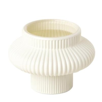 Duo Ribbed Glass Tealight & Candle Holder Cream Curved