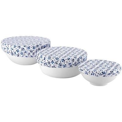 Ladelle Cotton Reusable Stretch Bowl Covers Set of 3 Marbella Tile