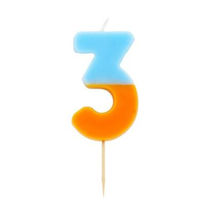 TT Orange & Light Blue Number 3 Birthday Candle