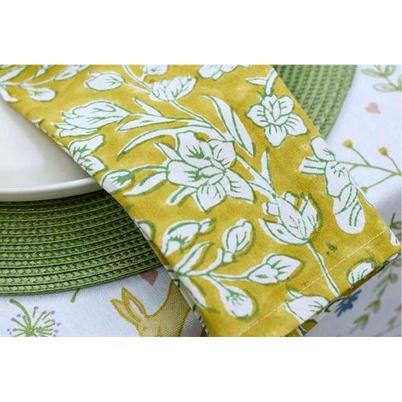 Walton & Co Lily Handblock Print Lemon Napkin Set of 4
