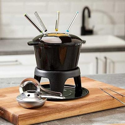 MasterClass Cast Iron Enamelled Black <b>Fondue</b> Set