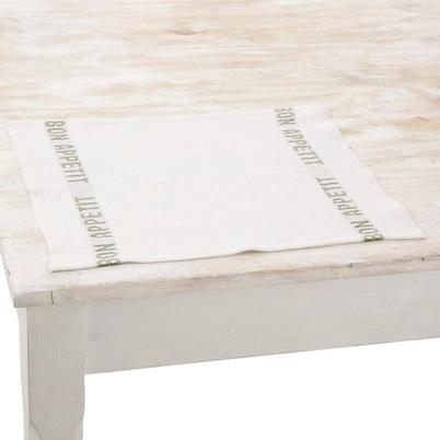 Charvet Editions Linen Placemat-Napkin White, Green Bon Appetit
