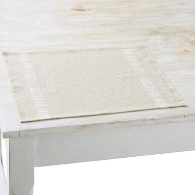 Charvet Editions Linen Placemat/Napkin Natural, White Bon Appetit