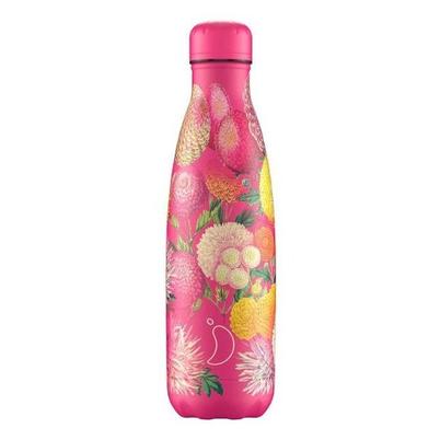 Chilly's 500ml Water Bottle Floral Pink Pompoms