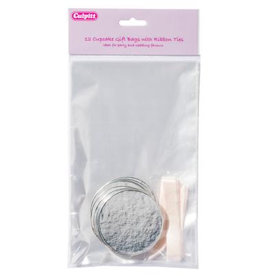 Culpitt 12 Clear Cupcake Gift Bags, Base & Ribbons 225mm