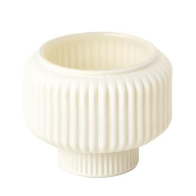Duo Ribbed Glass Tealight & Candle Holder Cream Angled