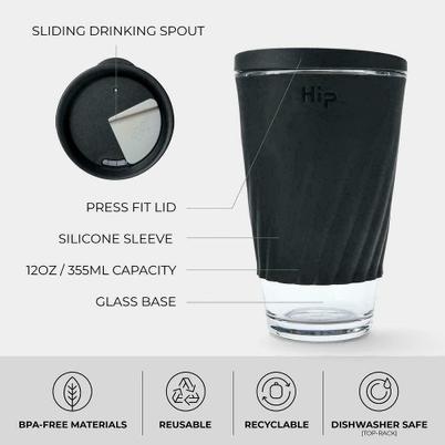 HIP Travel Cup Glass 355ml Midnight & Stone
