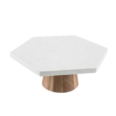 Kitchen Pantry Acacia Wood & Marble Cake Stand