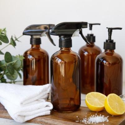 Living Nostalgia Set of 2 Amber Glass Spray Bottles