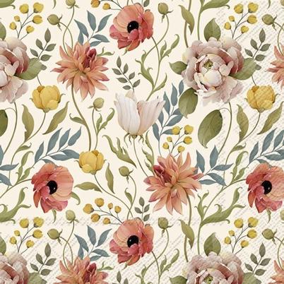 IHR Lunch Napkins Flower Story Cream