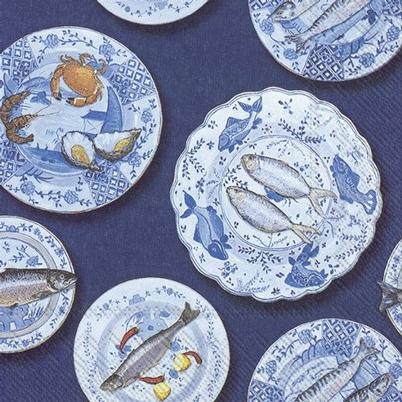 IHR Lunch Napkins Seafood on a Plate Blue