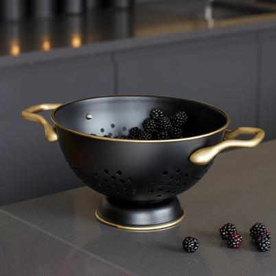 MasterClass Stainless Steel Colander Matt Black & Brass 24cm