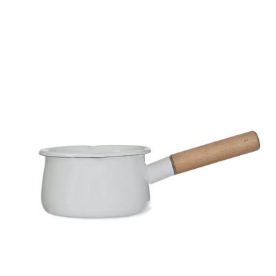 Enamel Milk Pan, White with Wooden Handle