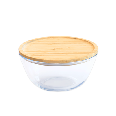 Pebbly Glass Mixing Bowl with Bamboo Lid