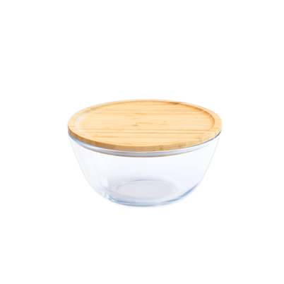 Pebbly Glass Mixing Bowl with Bamboo Lid