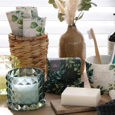 Glass Votive Holder with Candle Dark Green