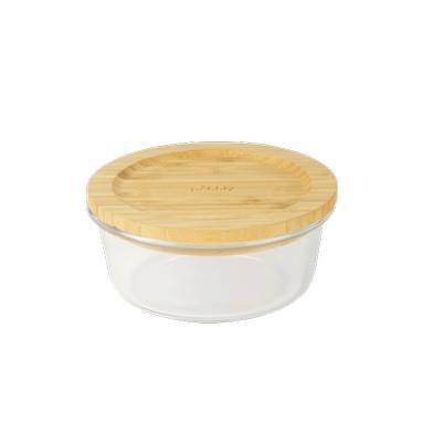 Pebbly Round Glass Container with Bamboo Lid 620ml