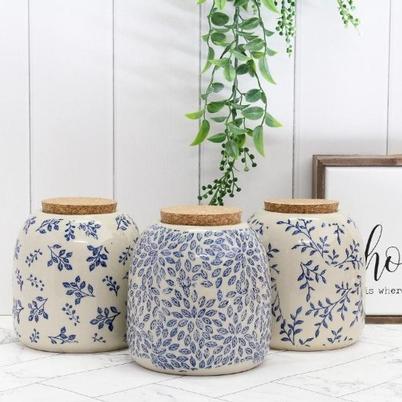 Repose Orbit Canister Assorted Beige & Blue Floral