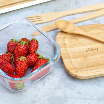 Pebbly Square Container with Bamboo Lid 520ml