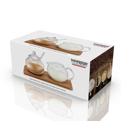 Glass Sugar Bowl & Creamer Tray Set