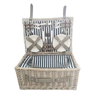 Traditional Picnic Basket for 4 <b>Navy</b> Stripe
