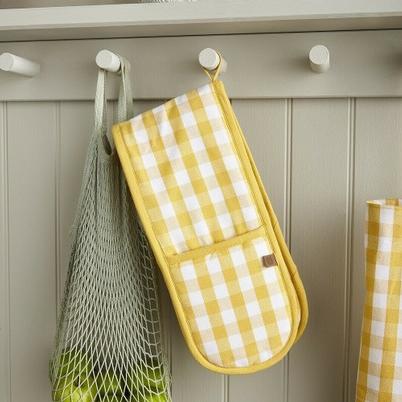 Ulster Weavers Double Oven Gloves Gingham Yellow