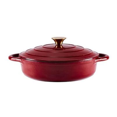 Barbary & Oak Foundry 28cm Shallow Cast Iron Casserole-Bordeaux Red