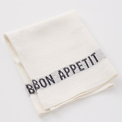 Charvet Editions Linen Placemat-Napkin White Black Bon Appetit