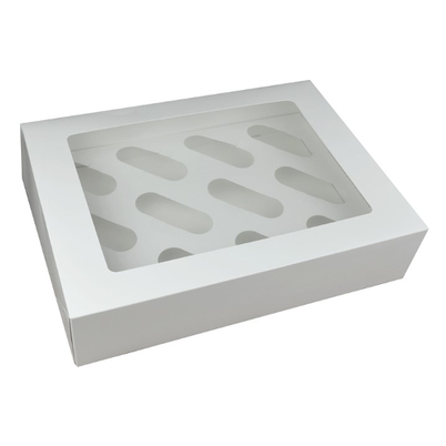 12 Hole White Cupcake Box with Windows 