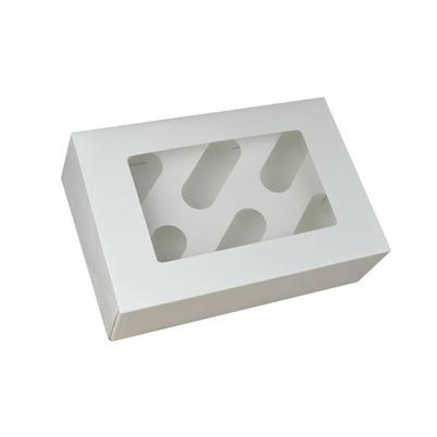 6 Hole White Cupcake Box with Window