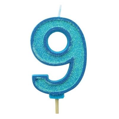 Culpitt Blue Sparkle Number 9 Candle