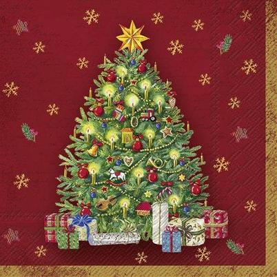 IHR Christmas Cocktail Napkins Festive Tree Red