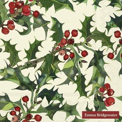IHR Christmas Cocktail Napkins Holly Cream