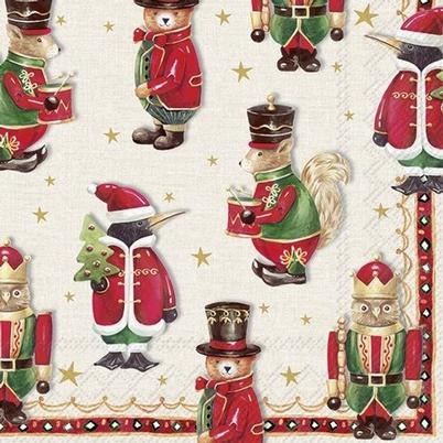 IHR Christmas Lunch Napkins Animal Figures Cream Red