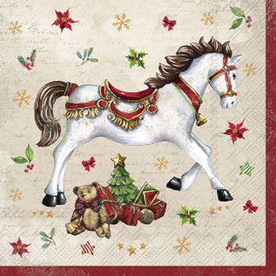 IHR Christmas Lunch Napkins Festive Horse Cream
