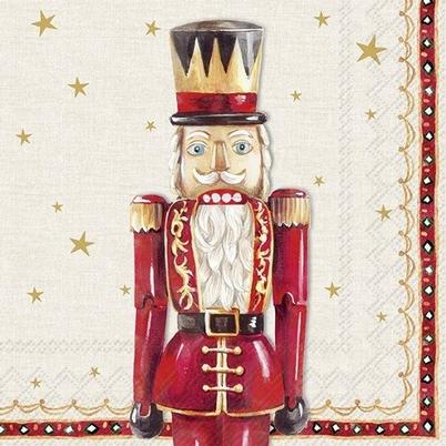 IHR Christmas Lunch Napkins Nutcracker Figure Cream Red