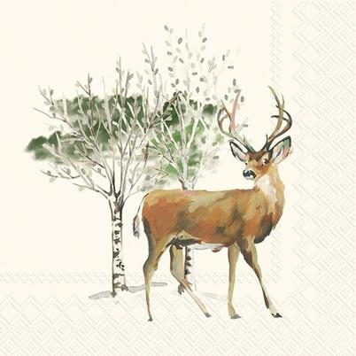 IHR Christmas Cocktail Napkins Deer Grove Cream