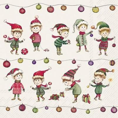 IHR Lunch Napkins Elves At Work Cream