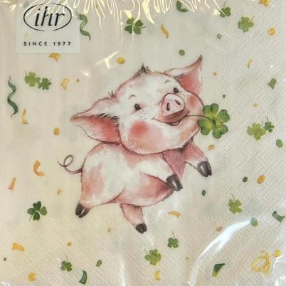 IHR Lunch Napkins Lucky Pig Cream 