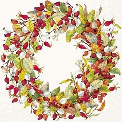 IHR Lunch Napkins Rose Hip Wreath Cream