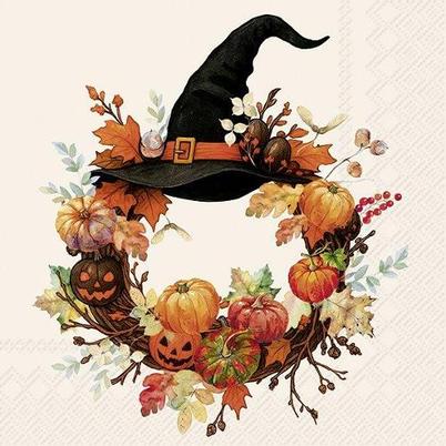 IHR Lunch Napkins Witch Wreath Cream