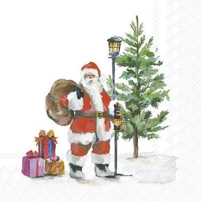IHR Cocktail Napkins Santa Is On The Way White 