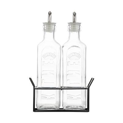 Kilner Set Of 2 Oil Bottles 600ml & Metal Rack