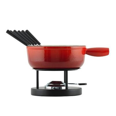 Kuhn Rikon Cast Iron Cheese Fondue Set Red 24cm