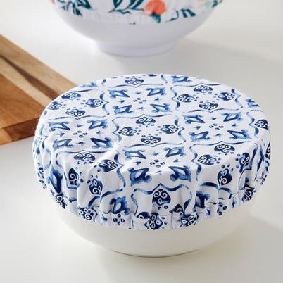Ladelle Cotton Reusable Stretch Bowl Covers Set of 3 Marbella Tile